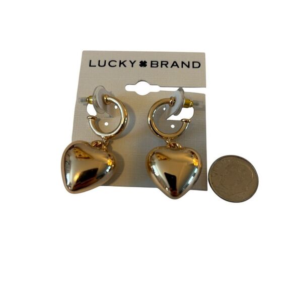 Puffy Heart Charm Dangle Hoop Earrings. - Picture 5 of 5